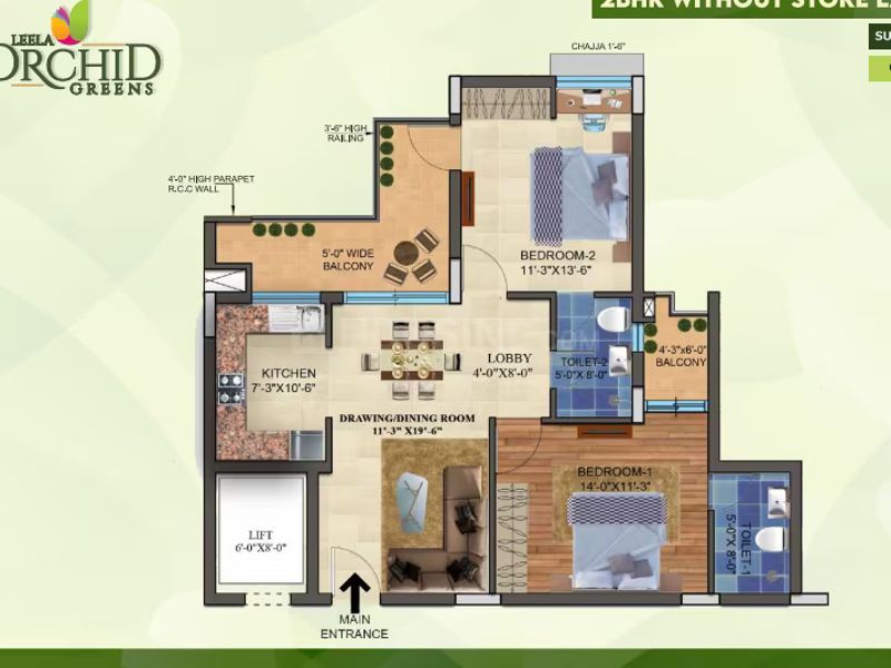 Leela Orchid Greens — 2 BHK Floor Plan thumbnail