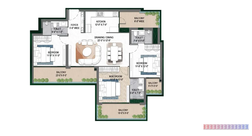 M3M Forestia West — 3 BHK Floor Plan thumbnail